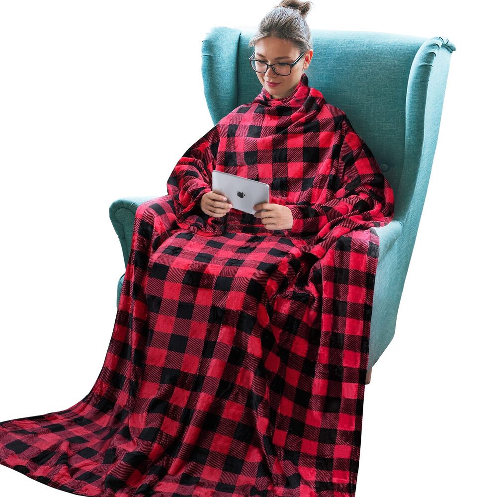 7900 Fleece Wearable Blanket With Sleeves, Full Body Throw Reading Wrap TV